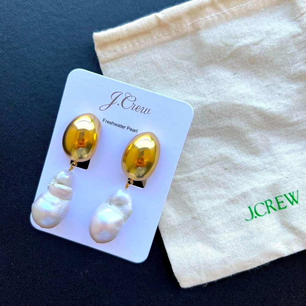 J.Crew freshwater pearl and gold earrings.